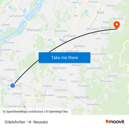 Odelshofen to Neusatz map