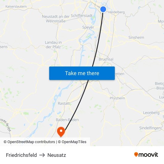 Friedrichsfeld to Neusatz map