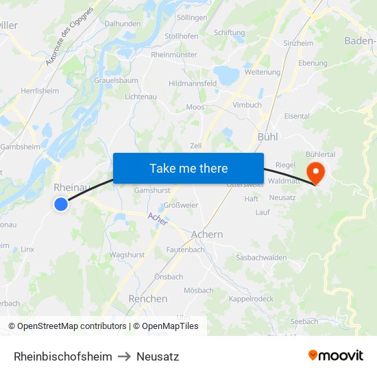 Rheinbischofsheim to Neusatz map
