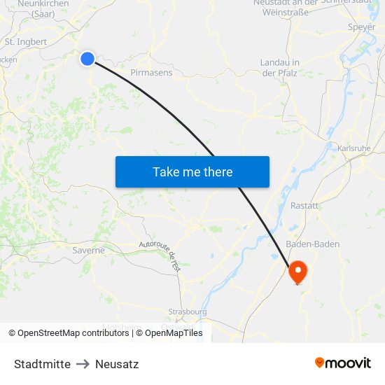 Stadtmitte to Neusatz map