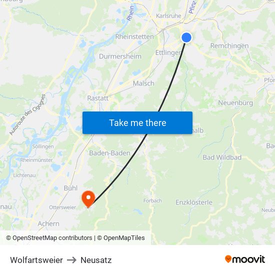 Wolfartsweier to Neusatz map