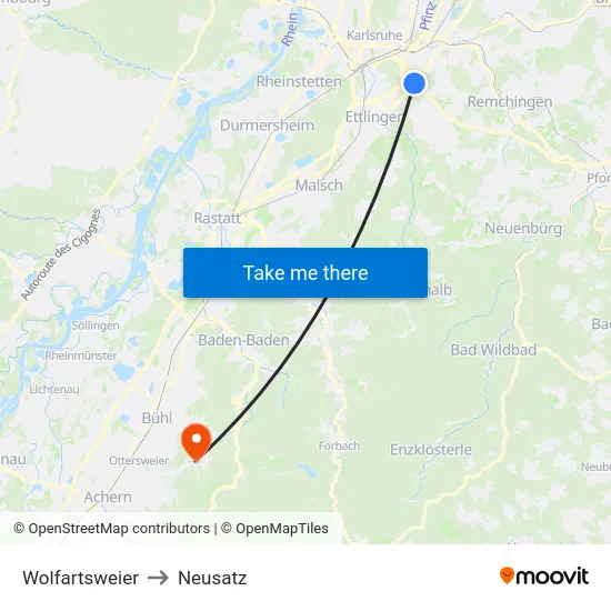Wolfartsweier to Neusatz map