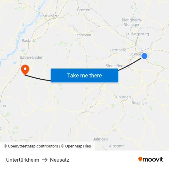 Untertürkheim to Neusatz map