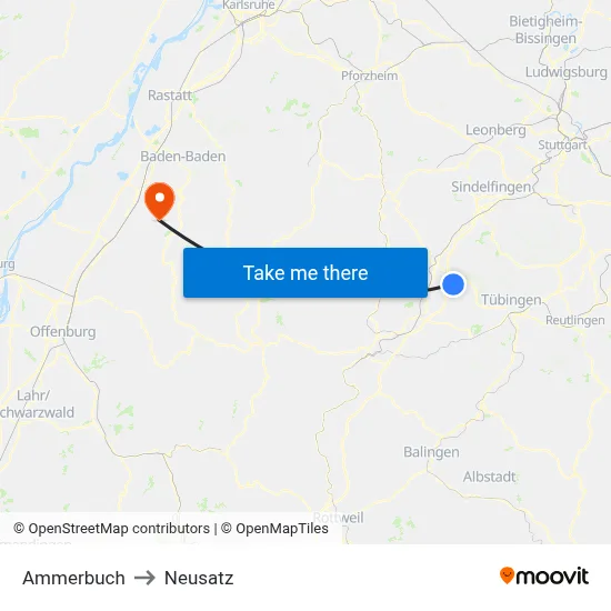 Ammerbuch to Neusatz map