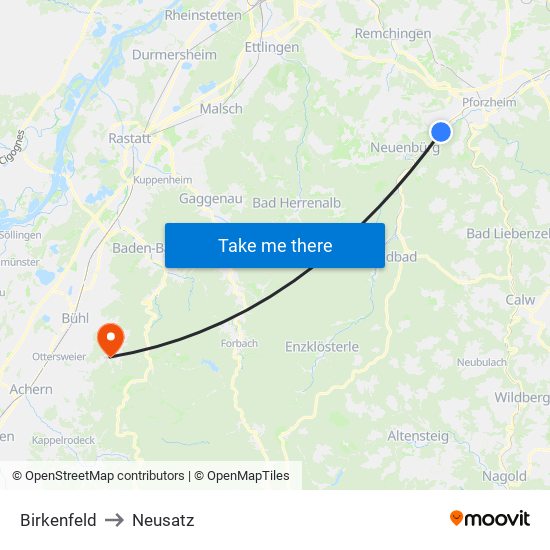 Birkenfeld to Neusatz map