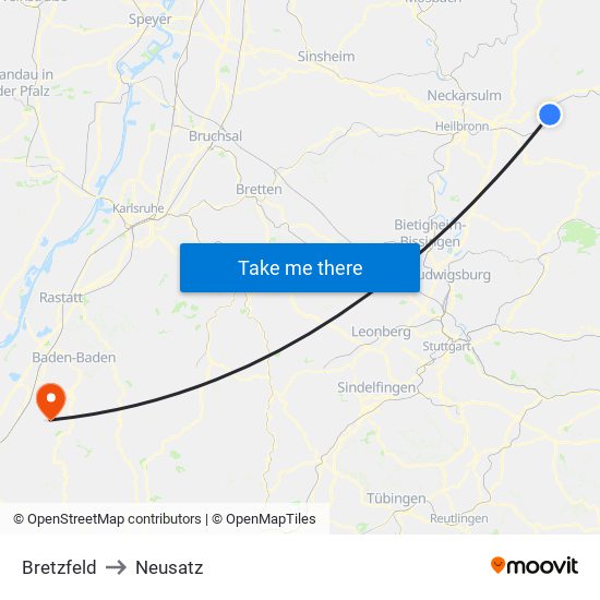 Bretzfeld to Neusatz map