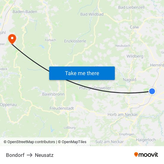 Bondorf to Neusatz map