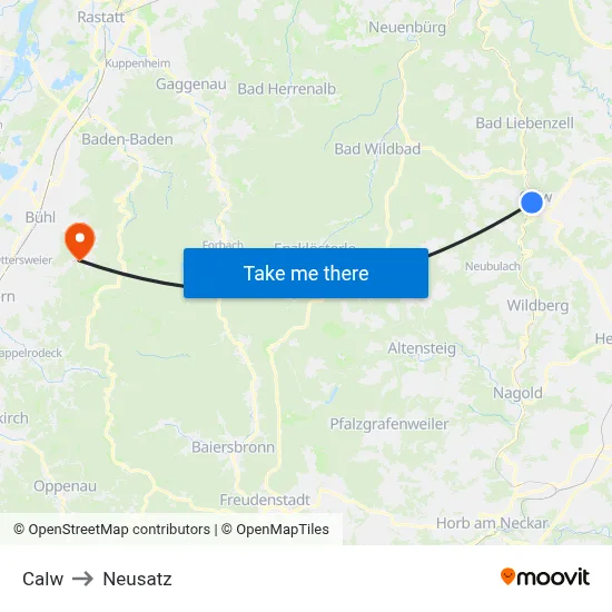 Calw to Neusatz map