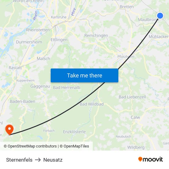 Sternenfels to Neusatz map