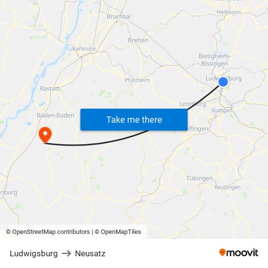 Ludwigsburg to Neusatz map