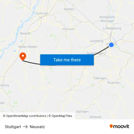 Stuttgart to Neusatz map