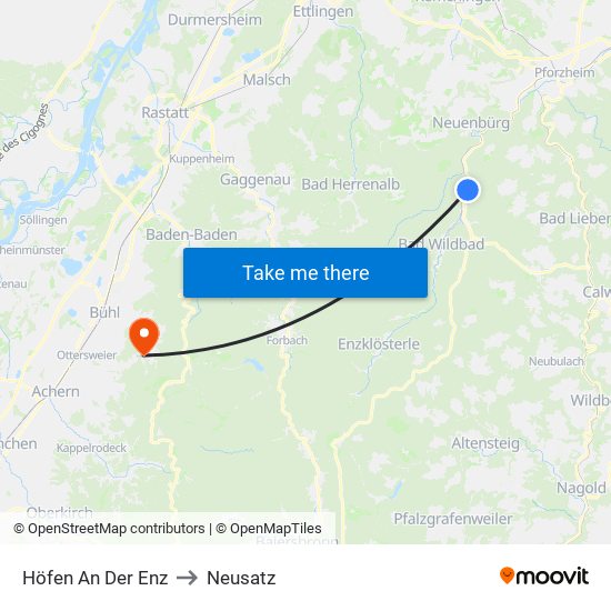 Höfen An Der Enz to Neusatz map