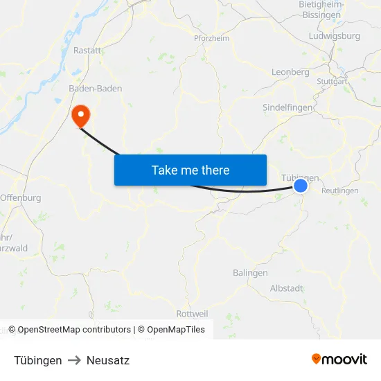 Tübingen to Neusatz map