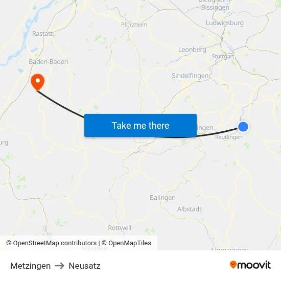 Metzingen to Neusatz map