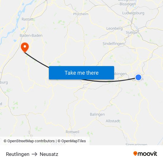 Reutlingen to Neusatz map