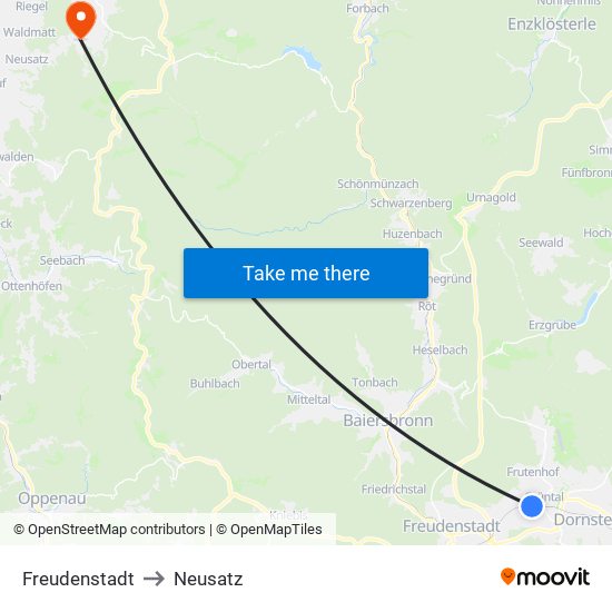 Freudenstadt to Neusatz map