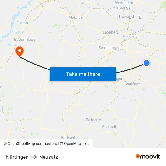 Nürtingen to Neusatz map