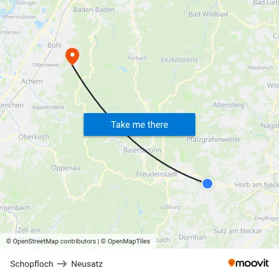 Schopfloch to Neusatz map