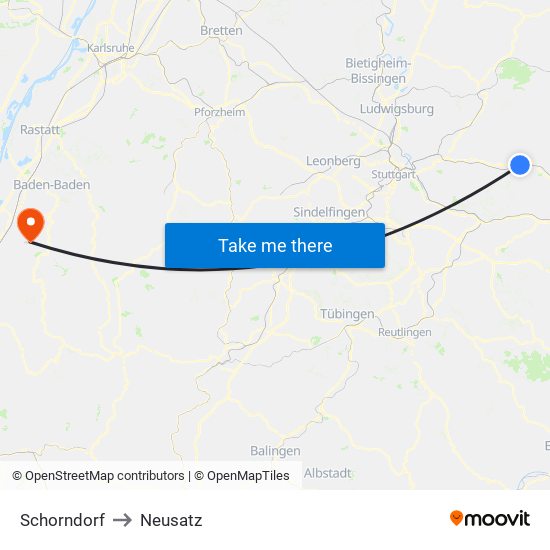 Schorndorf to Neusatz map
