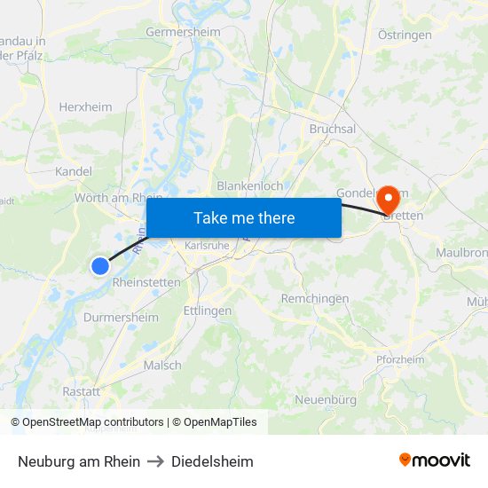 Neuburg am Rhein to Diedelsheim map