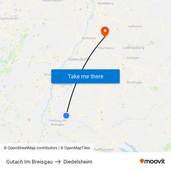Gutach Im Breisgau to Diedelsheim map