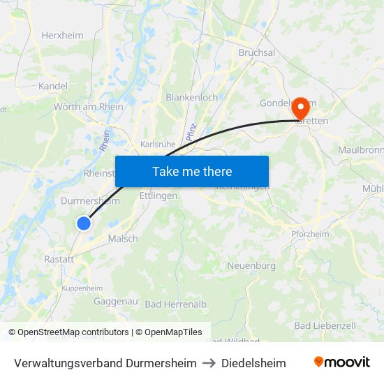 Verwaltungsverband Durmersheim to Diedelsheim map