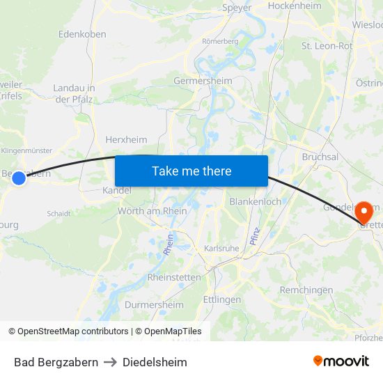 Bad Bergzabern to Diedelsheim map