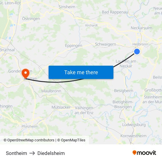 Sontheim to Diedelsheim map