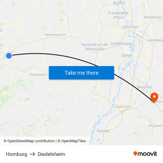 Homburg to Diedelsheim map