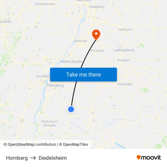 Hornberg to Diedelsheim map