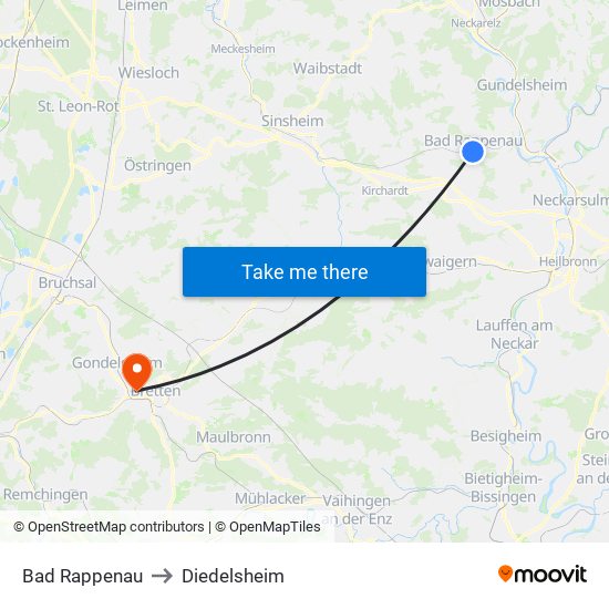 Bad Rappenau to Diedelsheim map