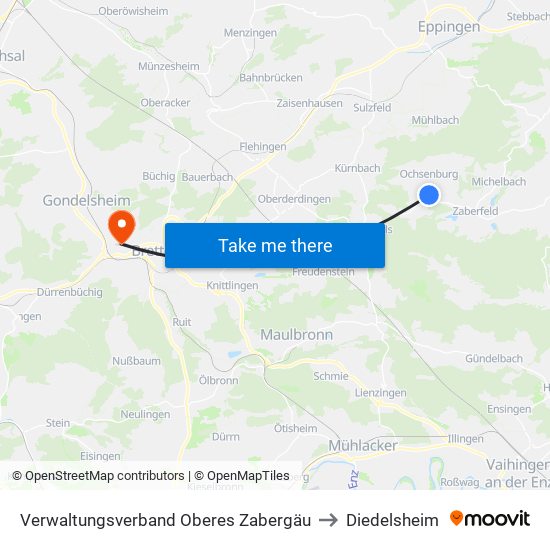 Verwaltungsverband Oberes Zabergäu to Diedelsheim map