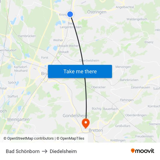 Bad Schönborn to Diedelsheim map