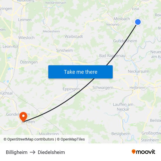 Billigheim to Diedelsheim map