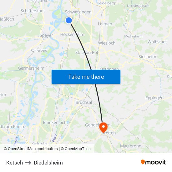 Ketsch to Diedelsheim map