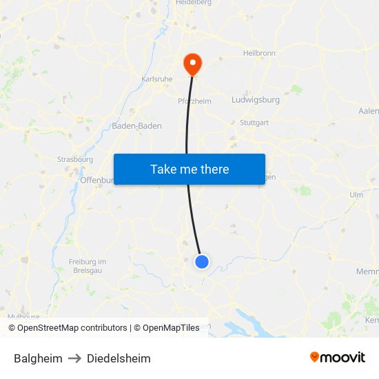 Balgheim to Diedelsheim map