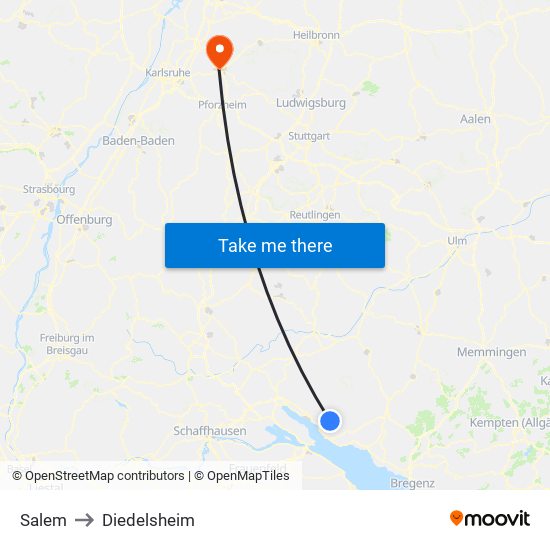 Salem to Diedelsheim map