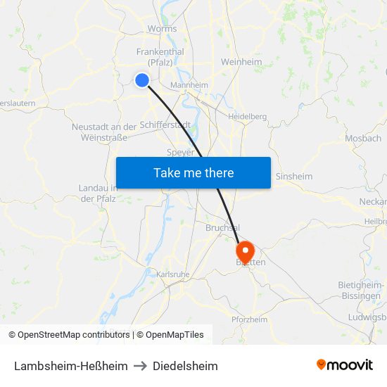 Lambsheim-Heßheim to Diedelsheim map