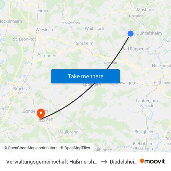 Verwaltungsgemeinschaft Haßmersheim to Diedelsheim map