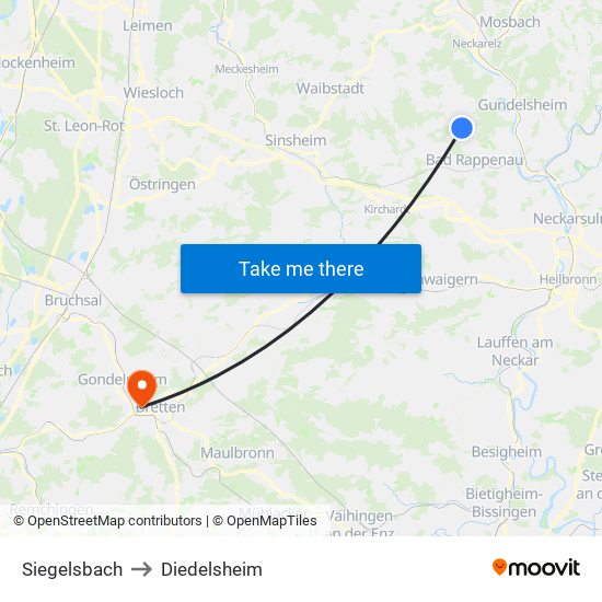 Siegelsbach to Diedelsheim map