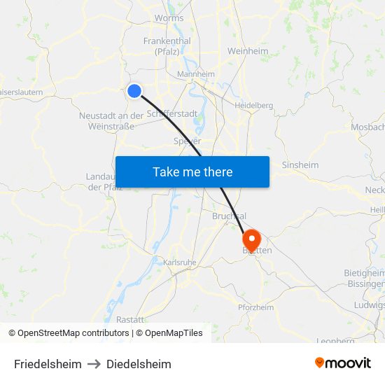 Friedelsheim to Diedelsheim map
