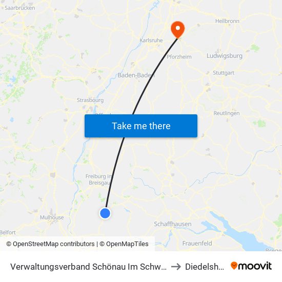 Verwaltungsverband Schönau Im Schwarzwald to Diedelsheim map