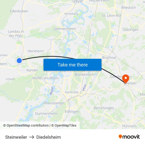 Steinweiler to Diedelsheim map