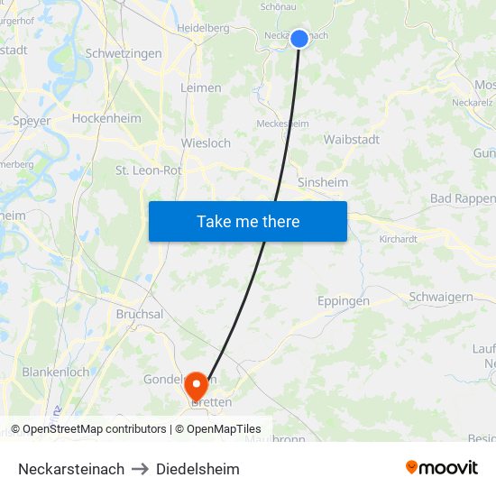 Neckarsteinach to Diedelsheim map