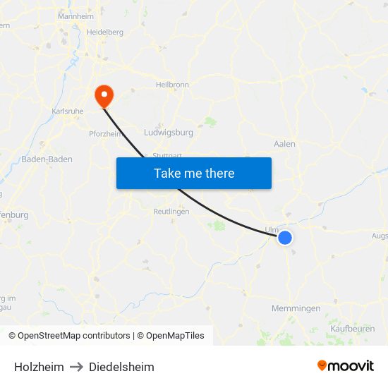Holzheim to Diedelsheim map