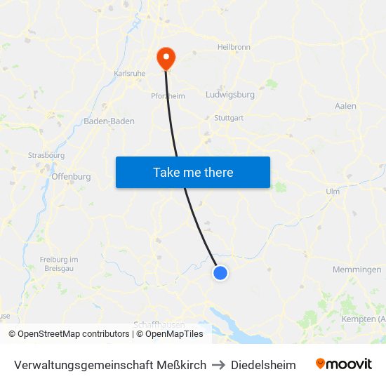 Verwaltungsgemeinschaft Meßkirch to Diedelsheim map