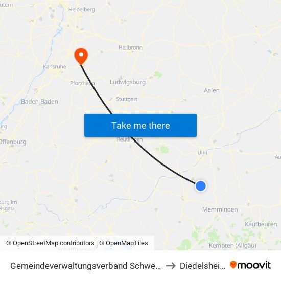 Gemeindeverwaltungsverband Schwendi to Diedelsheim map