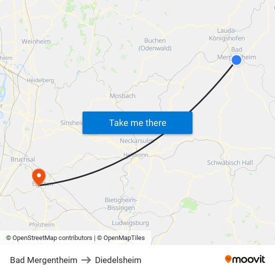 Bad Mergentheim to Diedelsheim map