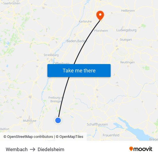 Wembach to Diedelsheim map