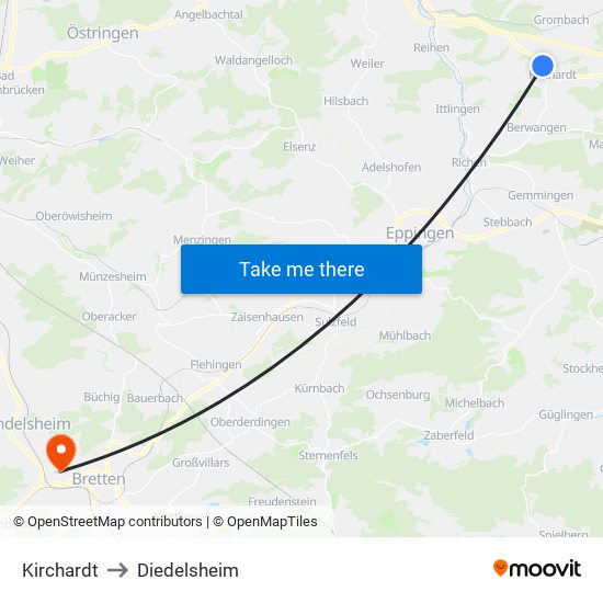 Kirchardt to Diedelsheim map